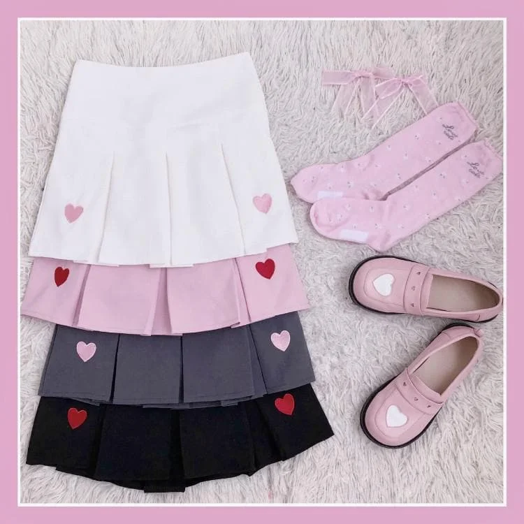 4 Colors Sweet Heart Embroidery Pleated Skirt SP1812446