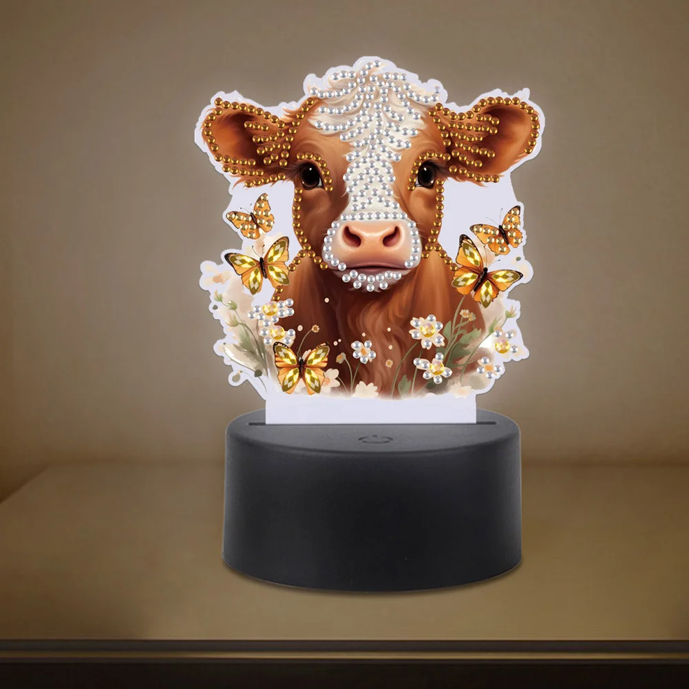 5D DIY Acrylic Cow Double Sided Diamond Painting LED Night Light for Adults