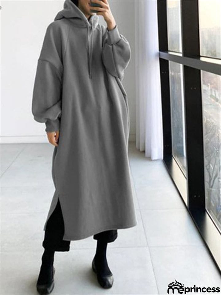 Elegant Pullover Style Mid-Length Drawstring Hooded Sweatshirt