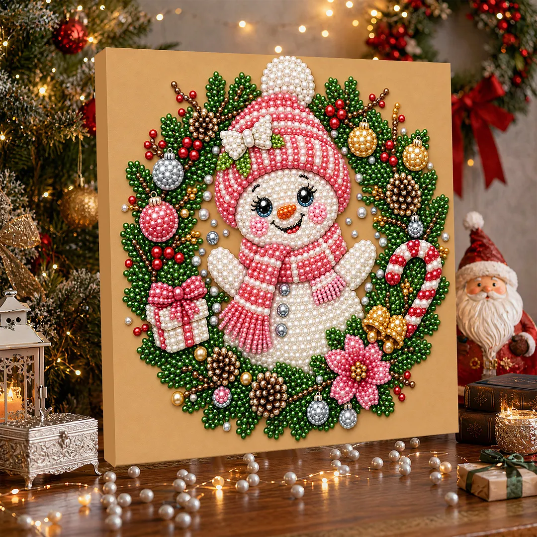 Framed Pearl Painting Kit Christmas Snowman 7.87x7.87in