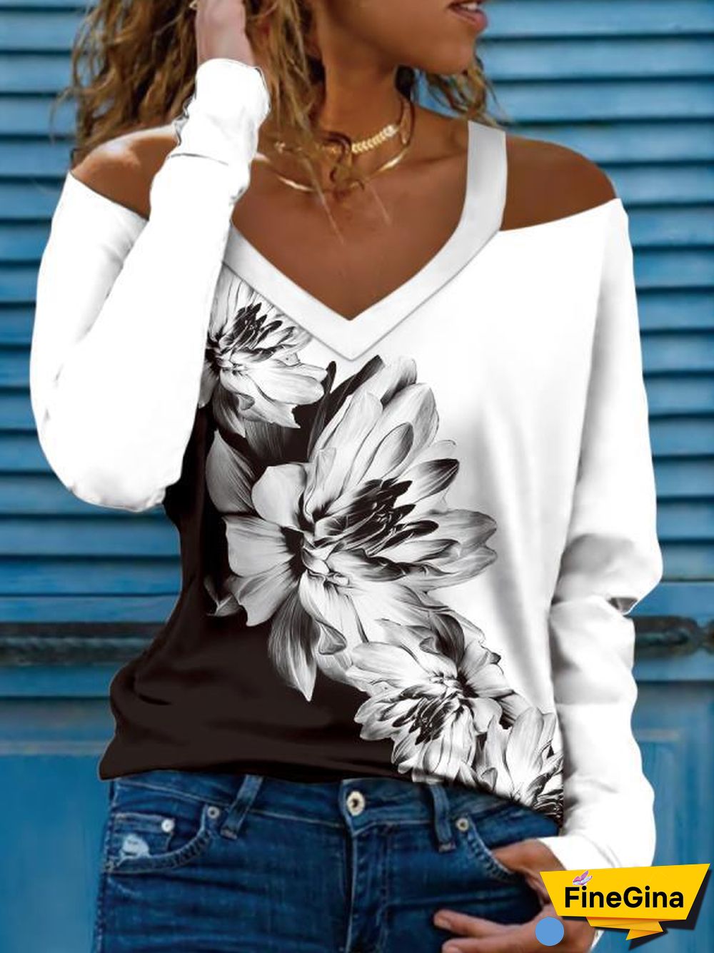 Comfortable Long Sleeve Printed Hollow Top