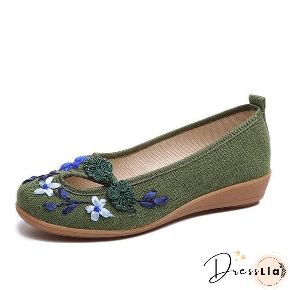 3D Flowers Women Linen Slip On Ballet Flats Breathable Fabric Shoes
