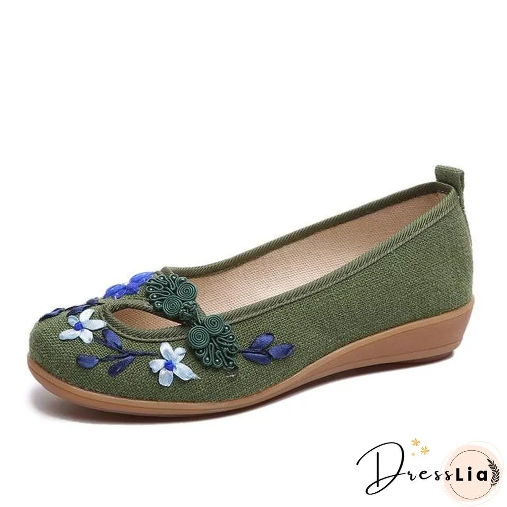 3D Flowers Women Linen Slip On Ballet Flats Breathable Fabric Shoes