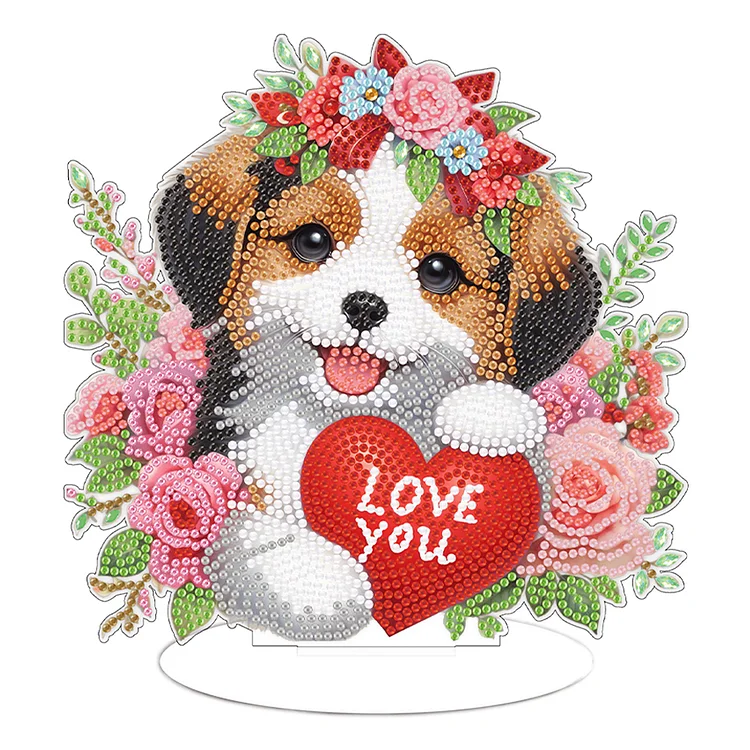 Desktop Diamond Art Kits Colorful Animal Bedroom Table Decoration (Heart Dog)