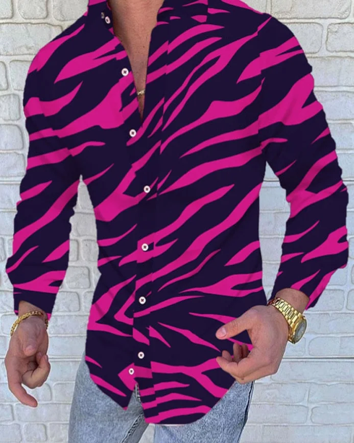 Suitmens Men's Purple Zebra Print Long Sleeve Shirt 042
