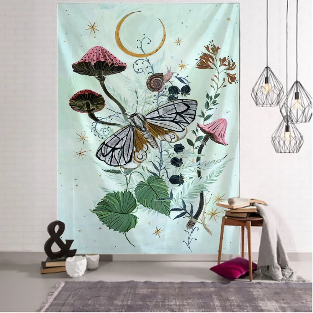 Simple Tarot Flower Butterfly Pattern Tapestry Blanket Psychedelic Witchcraft Wall Hanging Bohemia Gypsy Home Bedroom Decorating