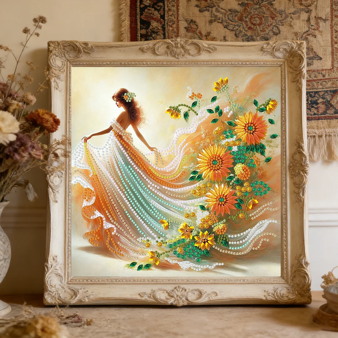 Diamond Painting - Partial Special Shaped Drill - Sunflower Dancing Girl(Canvas|30x30cm)