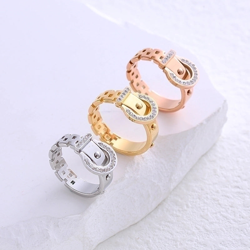 304 Stainless Steel 18K Gold Plated Rose Gold Plated Casual Plating Inlay Solid Color Artificial Rhinestones Rings