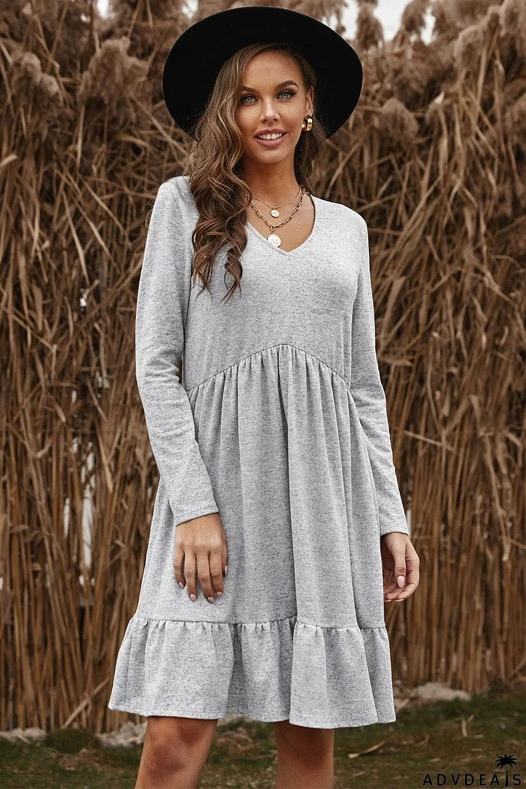 Brushed Fleece Long Sleeve Ruffle Mini Dress