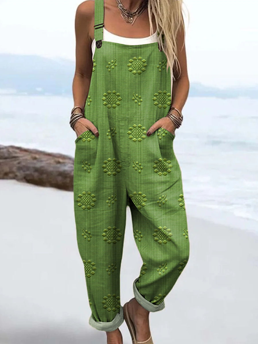 Watercolour Leaves Belted Wide Jumpsuit