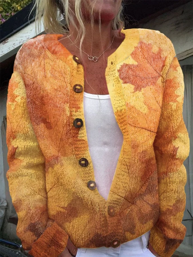 Women's Thanksgiving Maple Leaf Knitted Cardigan