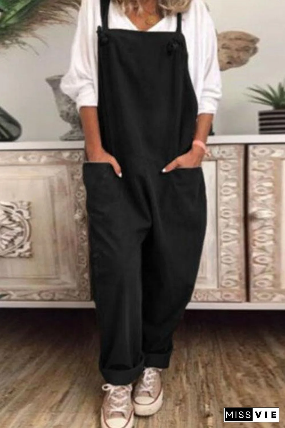 Cotton Linen Wide Leg Baggy Overalls