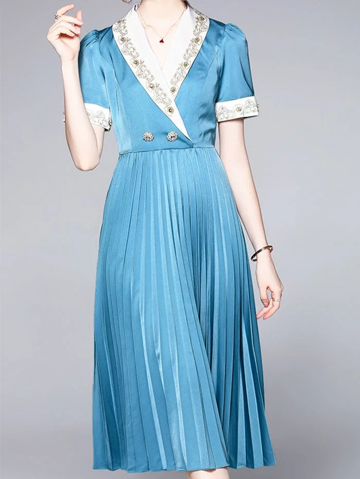 V-Neck Embroidered Fashion Midi Dress