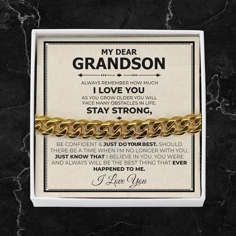 To My Grandson I LOVE YOU Cuban Chain Bracelet Stainless Steel Bracelet Warm Gift