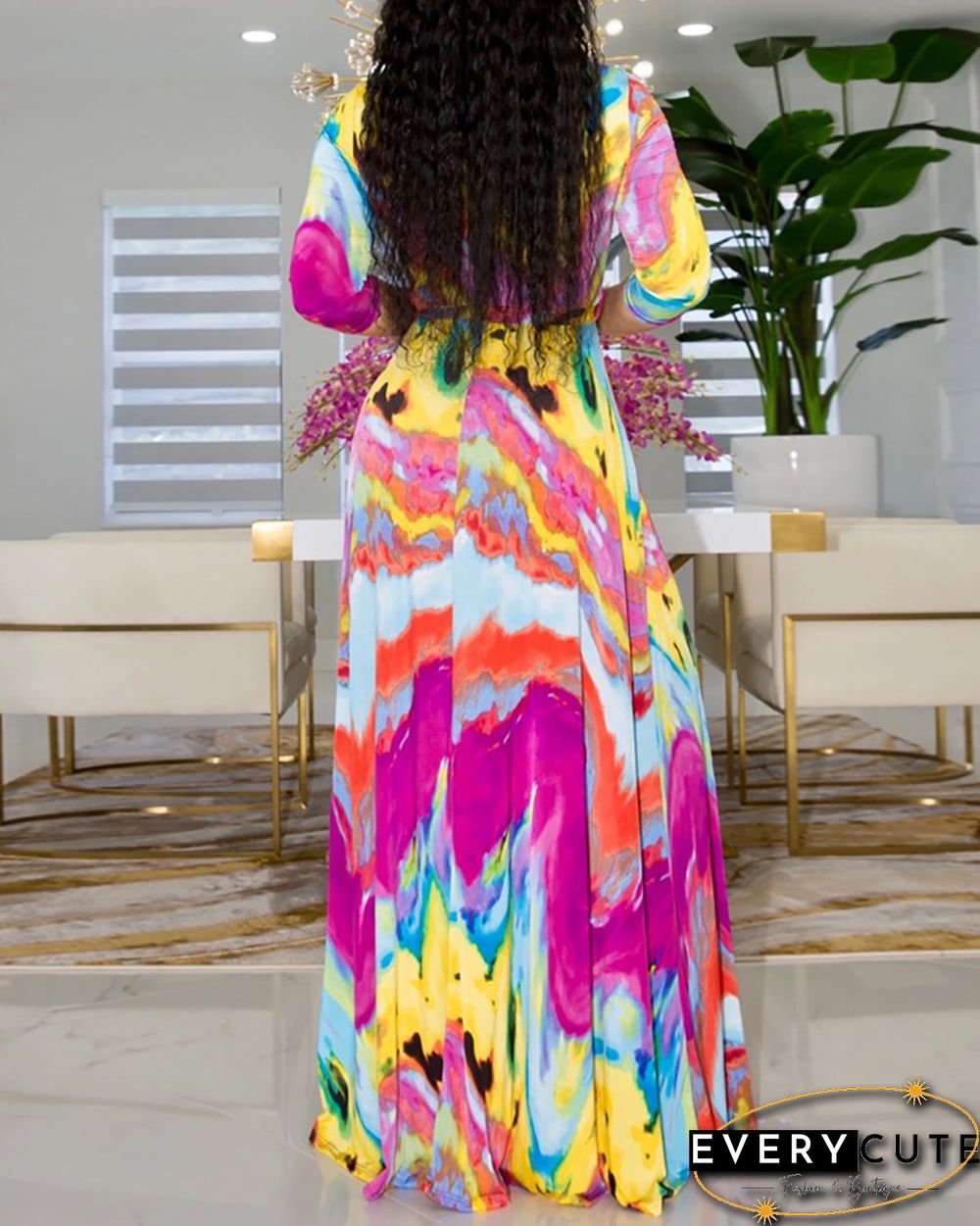 Colorblock V Neck Tied Detail Maxi Dress