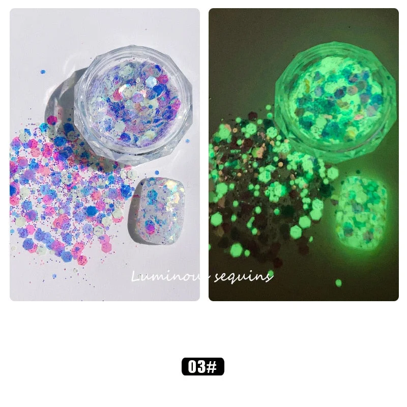 1 Box Luminous Nail Glitter Neon Hexagon Fluorescent Flake Glow in the Dark Sequin Nails Art Decorations Manicure Accessories-Nail Inspo