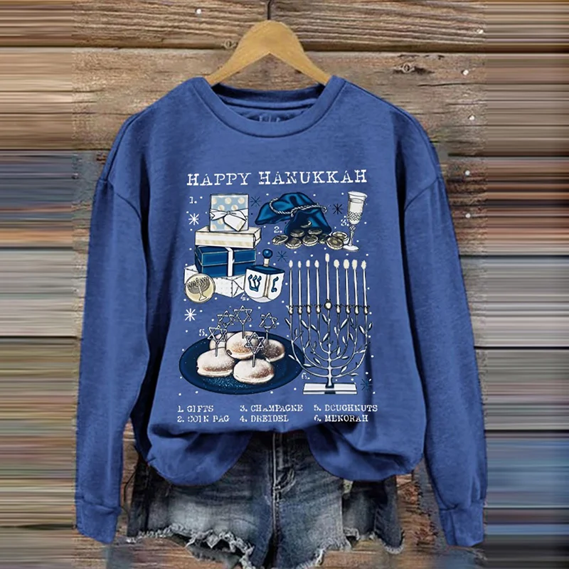 Women's Happy Hanukkah Print Sweatshirt