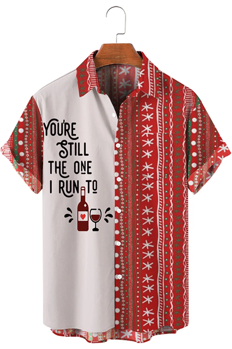 Men's Christmas Letter Print Short Sleeve Shirt