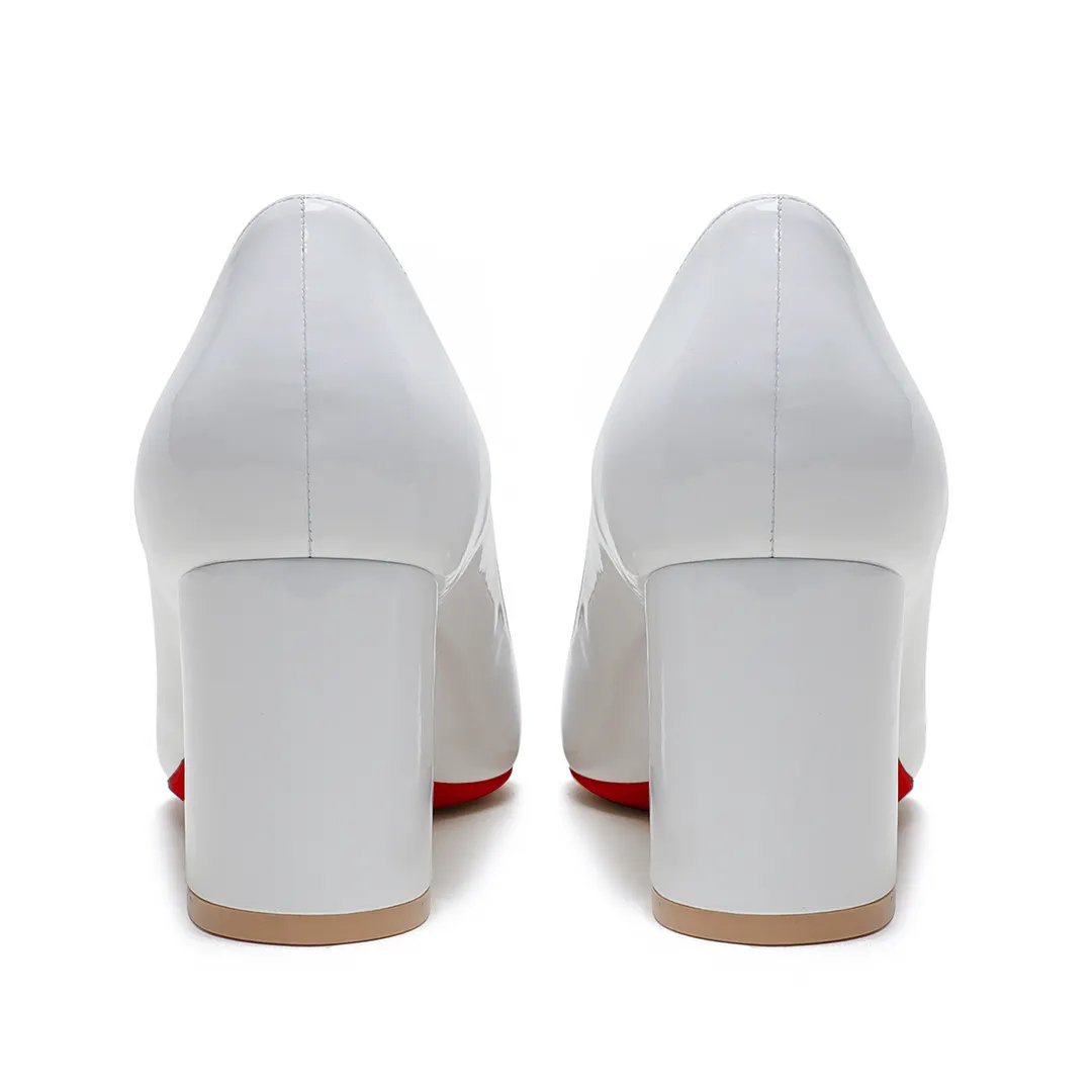 65mm Women Chunky Heels Middle Block Heel Red Bottoms Pumps-vocosishoes
