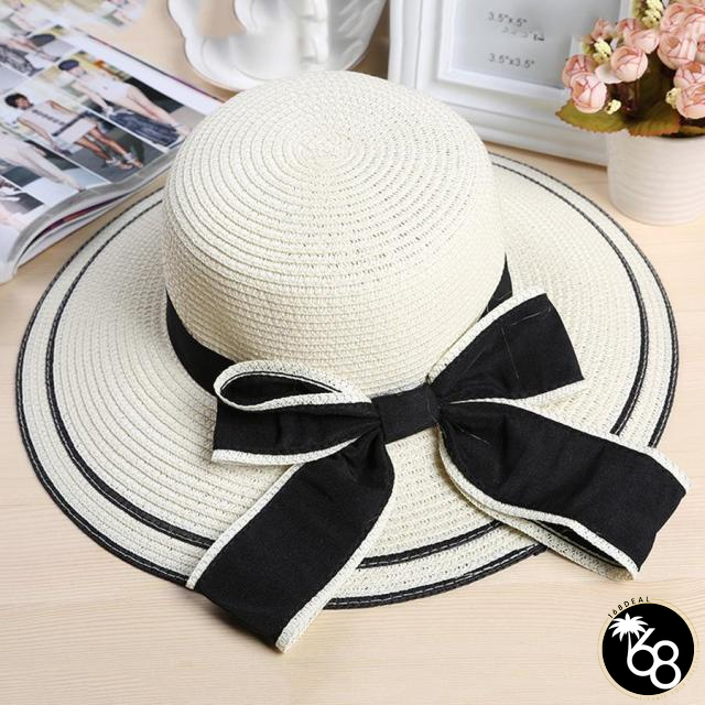 Women's Round Striped Bow Knot Pattern Beach Wear Cap | 168DEAL