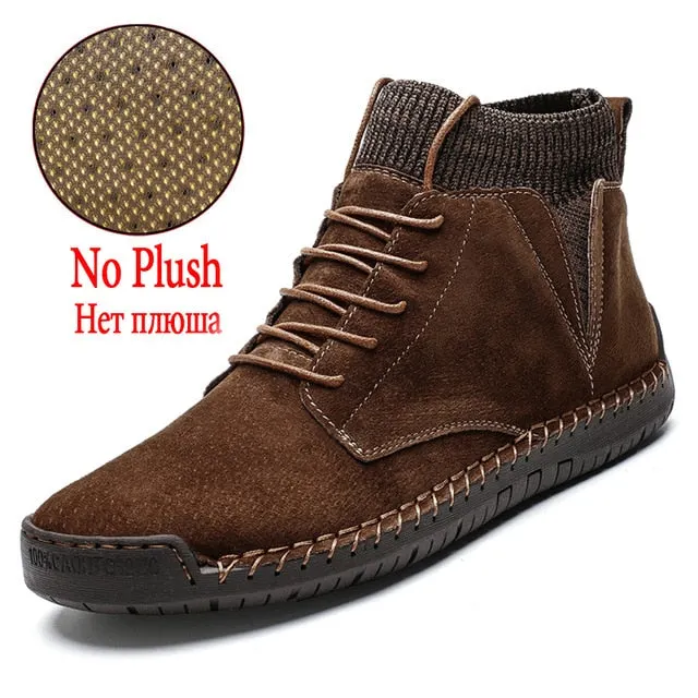 Brand Men's Snow Boots Winter Plush Warm Men Motorcycle Boots Non-slip Male Snow Boots Waterproof Autumn Man Work Shoes Hot Sale