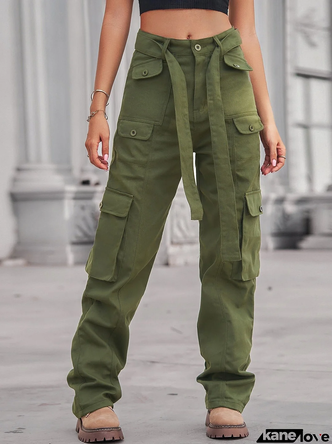 Women's Pants Tie Pocket Casual Cargo Pants
