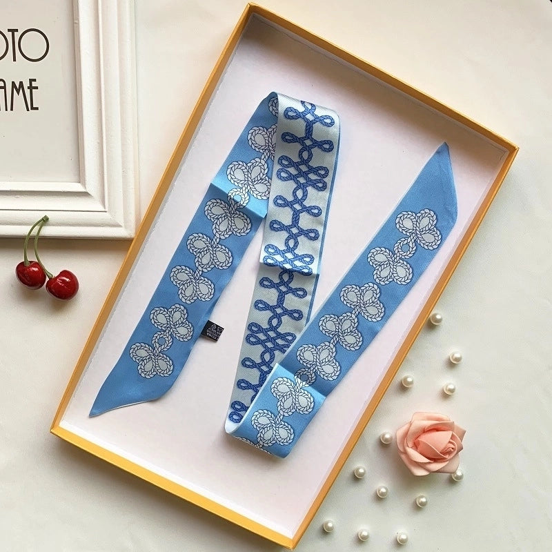 Women’s Minimalist Classic Style Color Block Satin Printing Silk Scarf