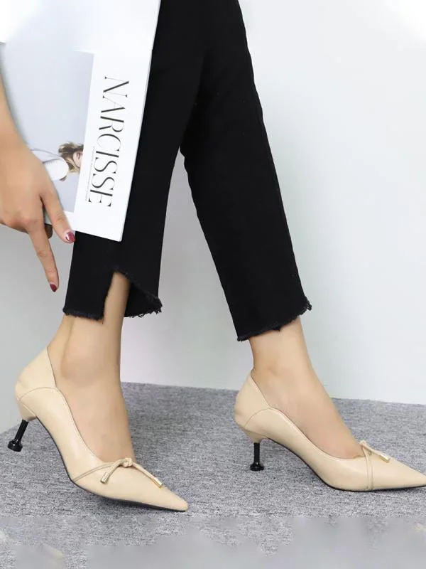 Bowknot pump pumps PU pointed toe stiletto shoes
