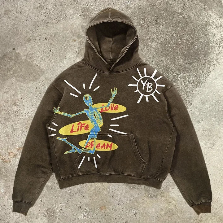 Vintage Street Style Tribute to Mom Slouchy Print Washed Hoodie