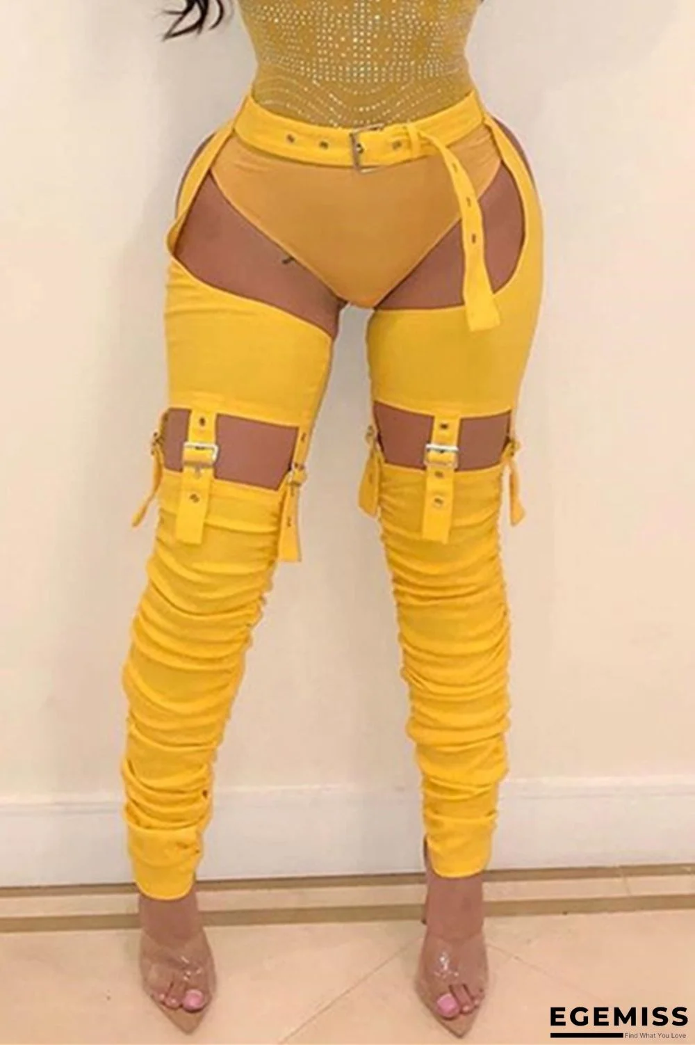 Yellow Fashion Sexy Skinny Solid Trousers | EGEMISS