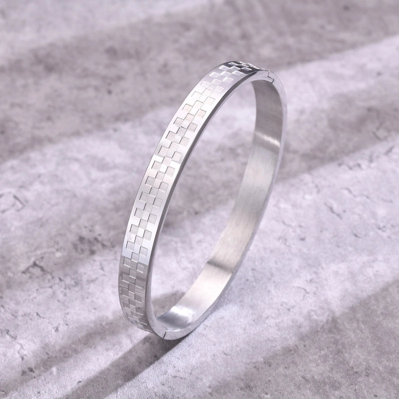 Minimalist Classic Style Plaid 304 Stainless Steel Bangle In Bulk