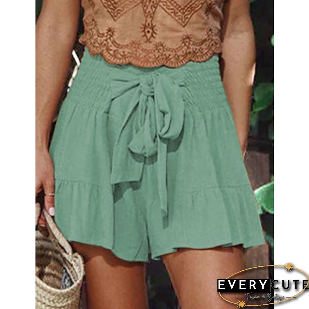 Light Green Ruffle Hem Tie Waist Wide Leg Culotte