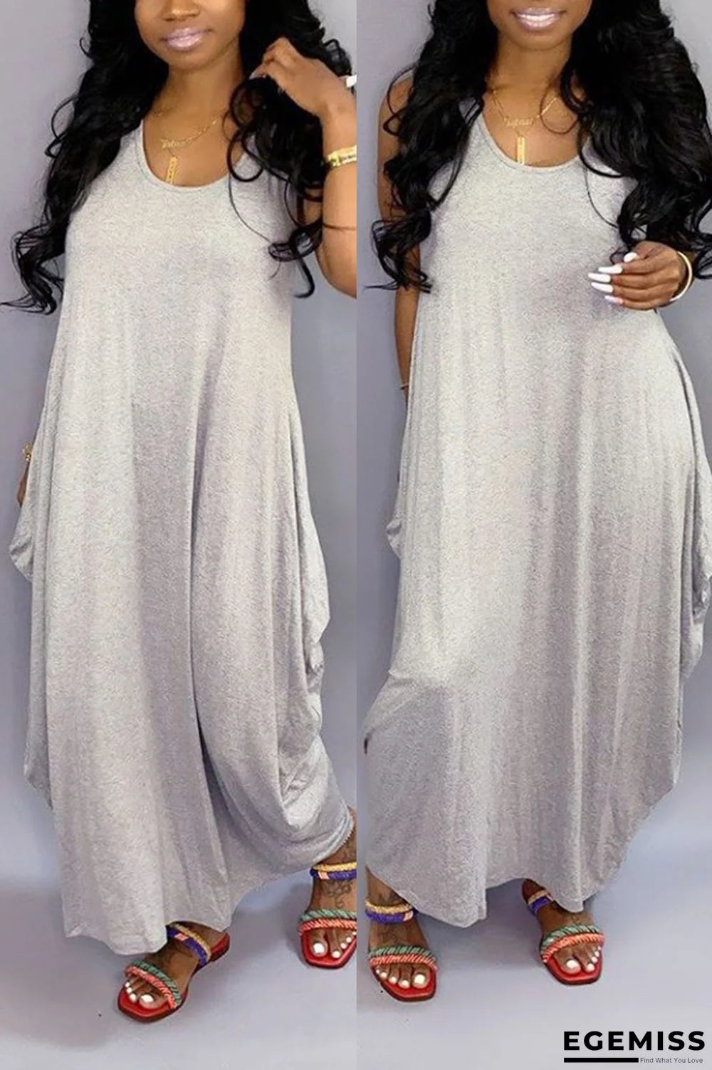 Grey Fashion Casual Sleeveless Irregular Dress | EGEMISS