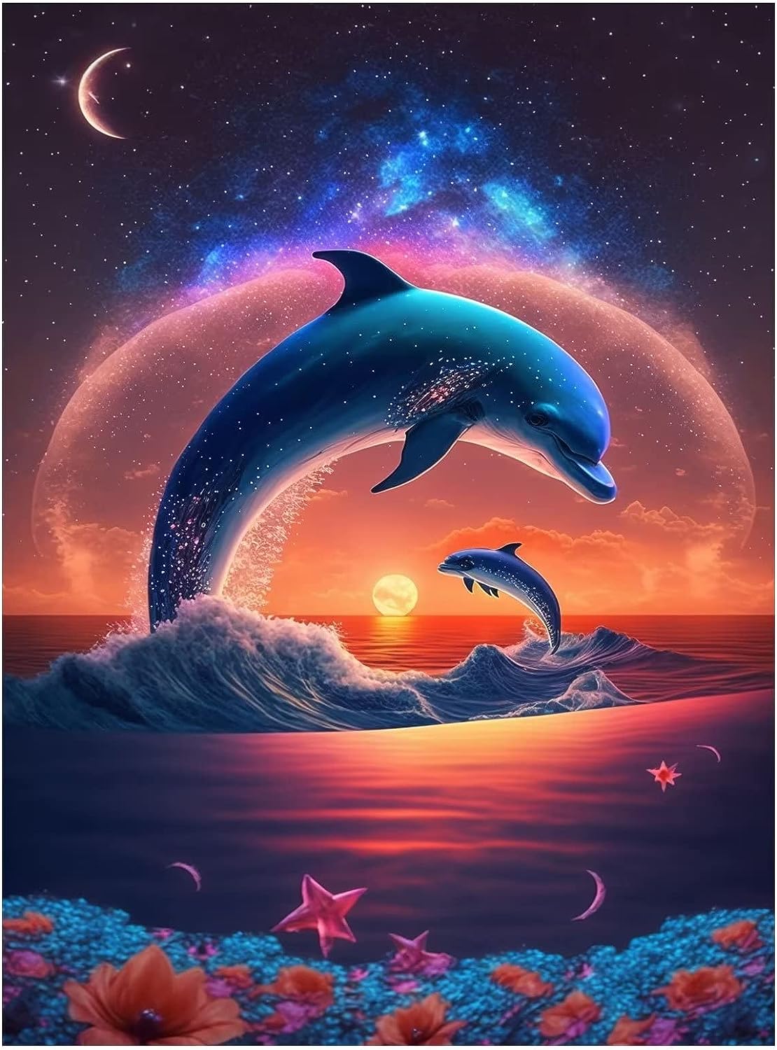 Living Room Art, Ocean Wall Art, Dolphin Frameless Canvas Wall Art, Artwork, Wall Art For Kitchen, Beach Painting, Prints Wall Art, Living Room Artwork For Wall 20 inch  W x 24 inch  H Dolphin 1