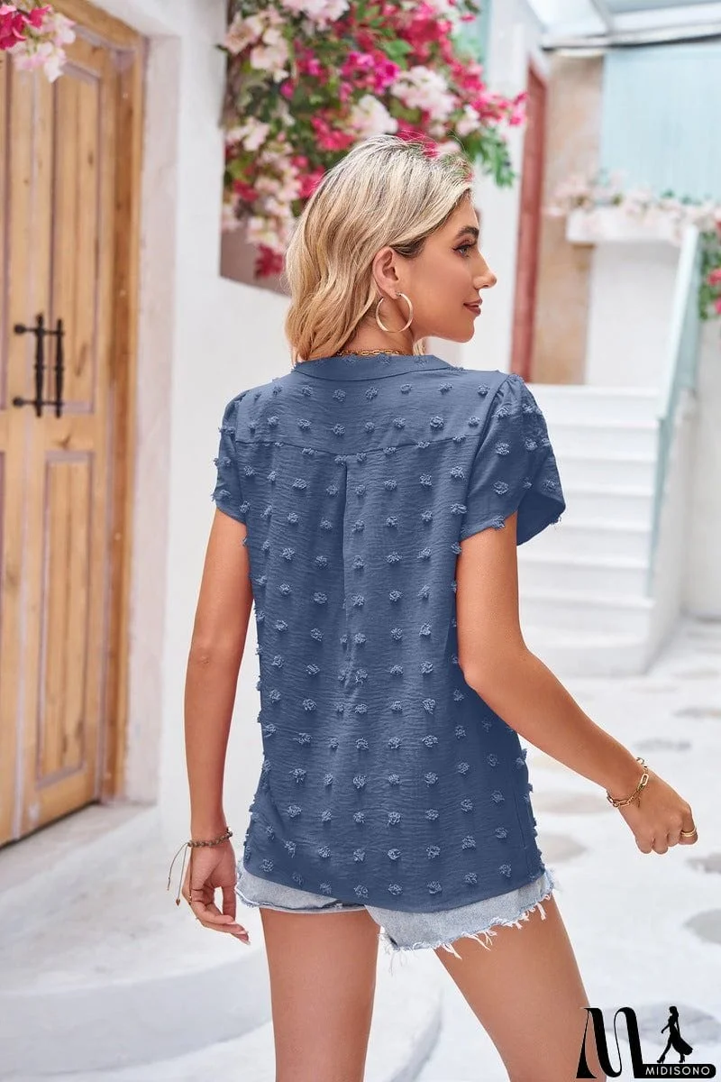 MidiSono - Swiss Dot Petal Sleeve Notched Top