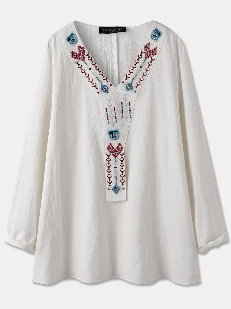 Ethnic Print V neck Long Sleeve Casual Blouse for Women P1795242