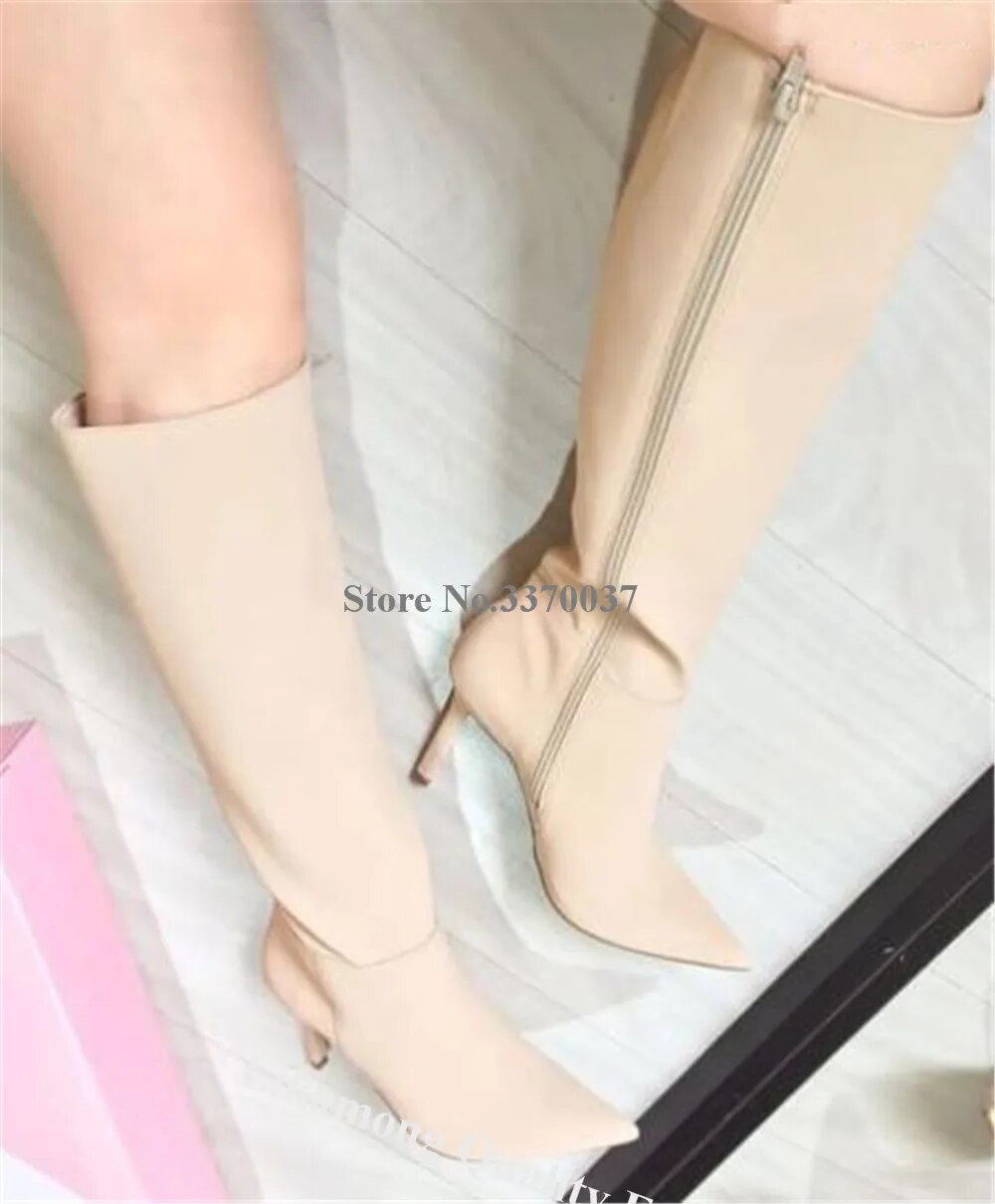 VCSHOES Suede Knee High Boots Pointed Toe Green Red Pink Beige Stiletto Heel Long Boots Party Dress Boots