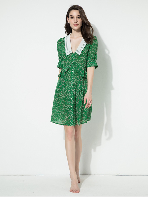 Silk Dress Fashion Floral French Style