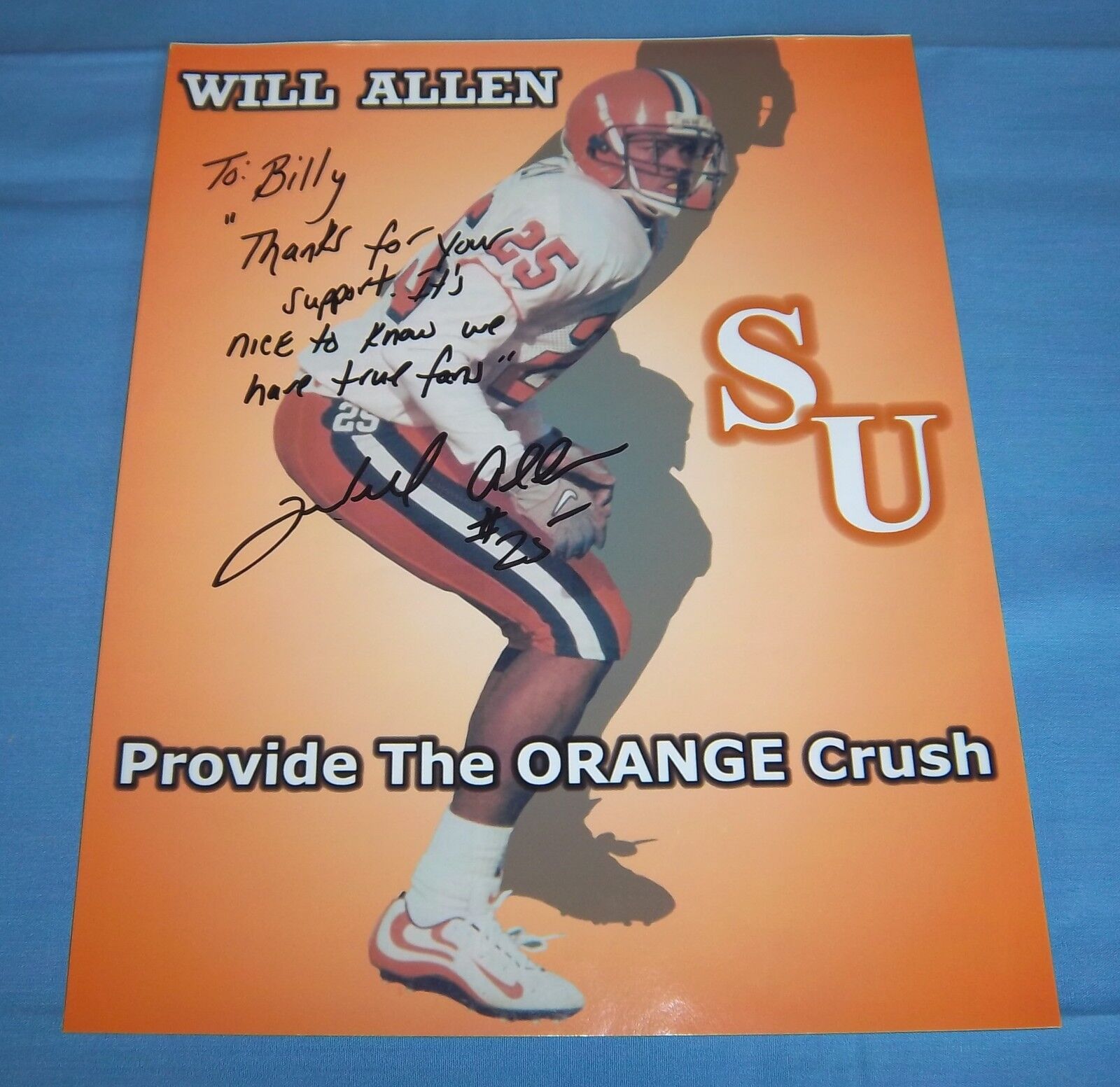 Syracuse Will Allen Signed Autographed 8x10 Photo Poster painting NY Giants Miami Dolphins