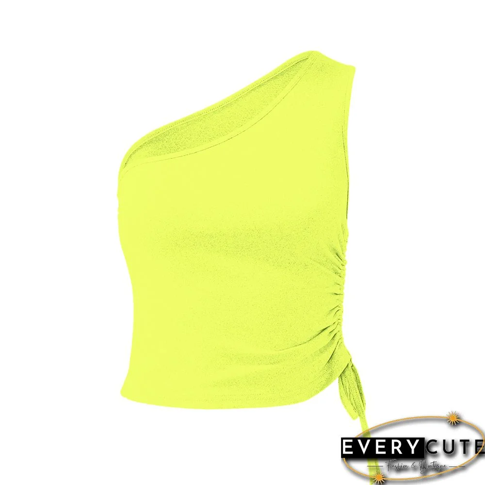 Yellow Side Drawstring One Shoulder Crop Vest