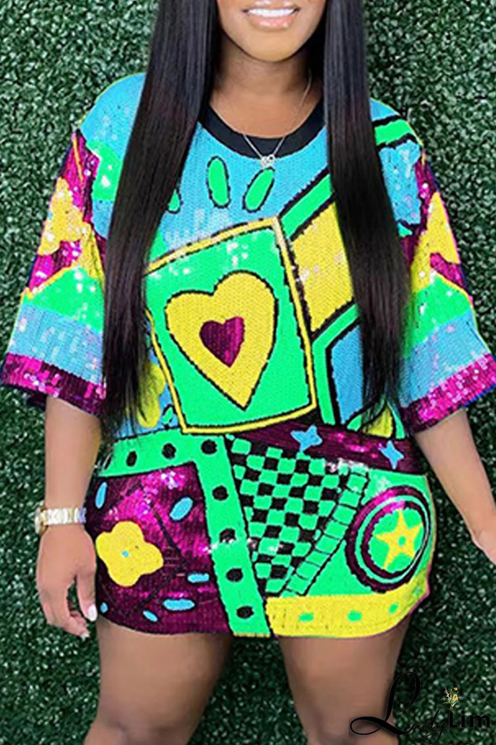 Stripe Fashion Casual Patchwork Sequins O Neck A Line Dresses