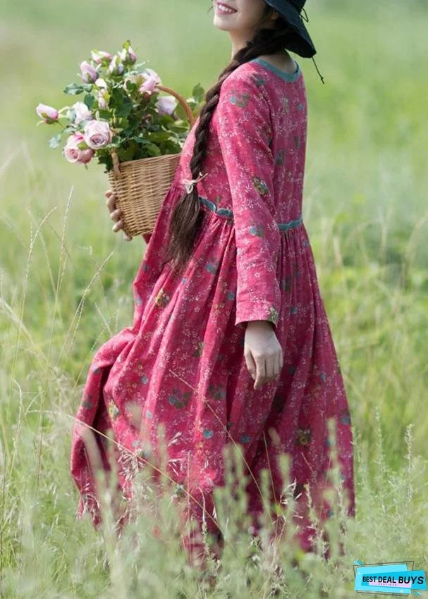 Style Patchwork Spring quilting dresses Red Print Dress