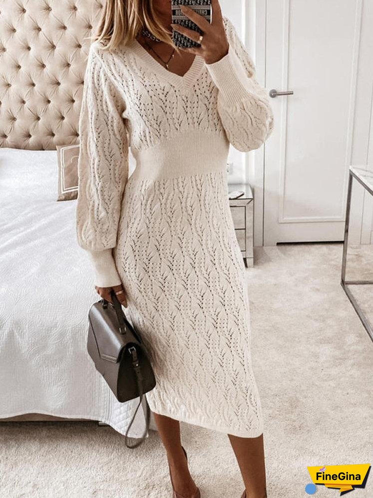 Women's Dresses V-Neck Long Sleeve Sweater Dress