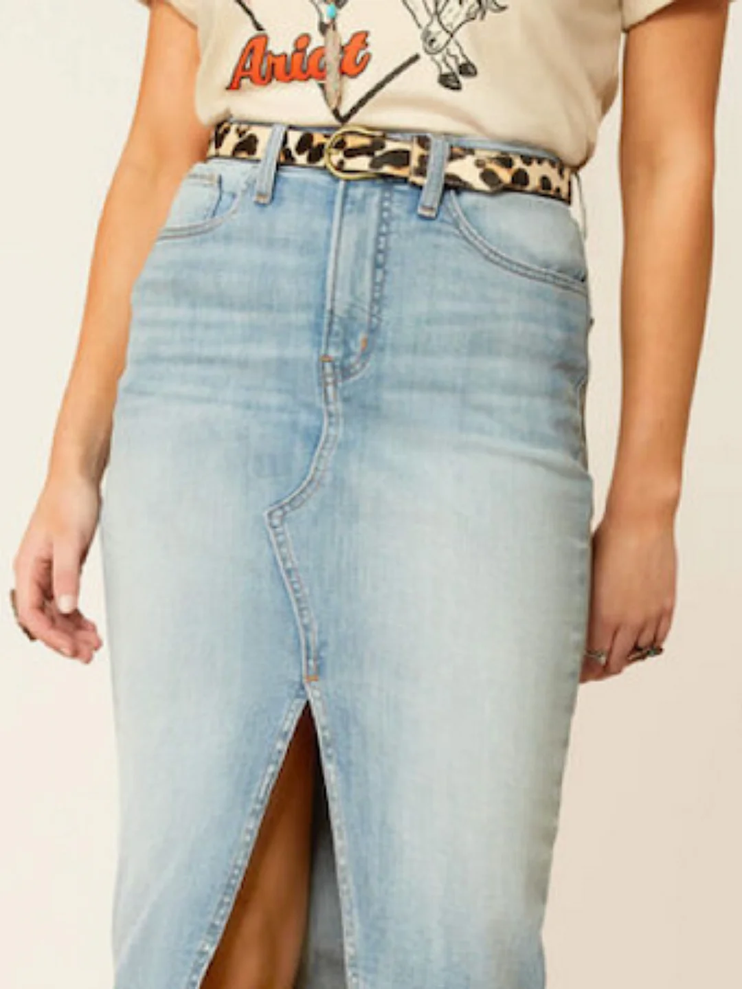 Women's Elegant High-Waisted Denim Midi Skirt With Side Slit - Slim Fit, Casual Loose Design, Light Blue Wash, Blend, Perfect For Spring/Summer/Fall, Denim Skirt | IFYHOME