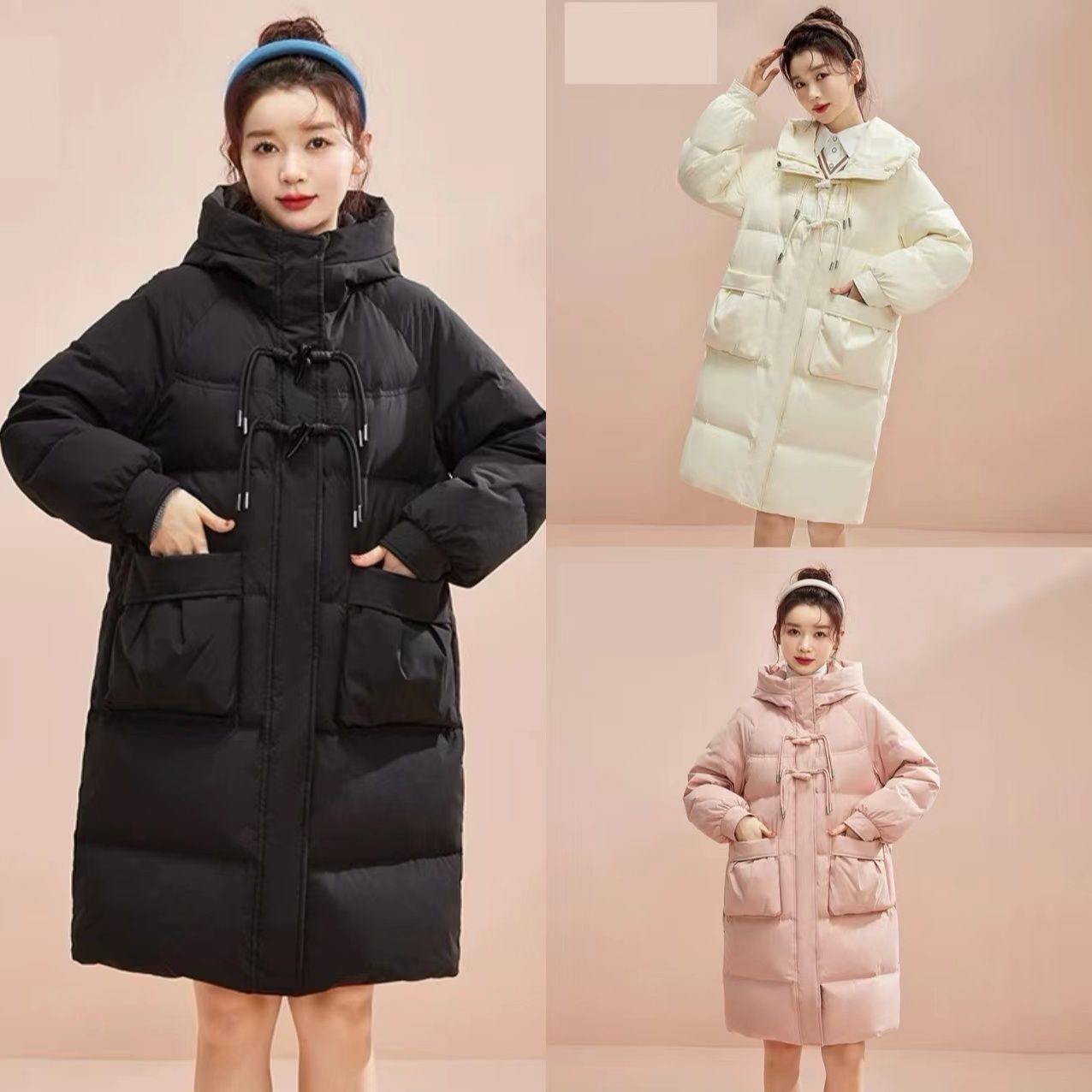 Parigaminghub New Fashion Cow Horn Button Long Coat Women Winter Jacket Hooded Padded Coat Loose Casual Thick Warm Down Jackets Women Clothing