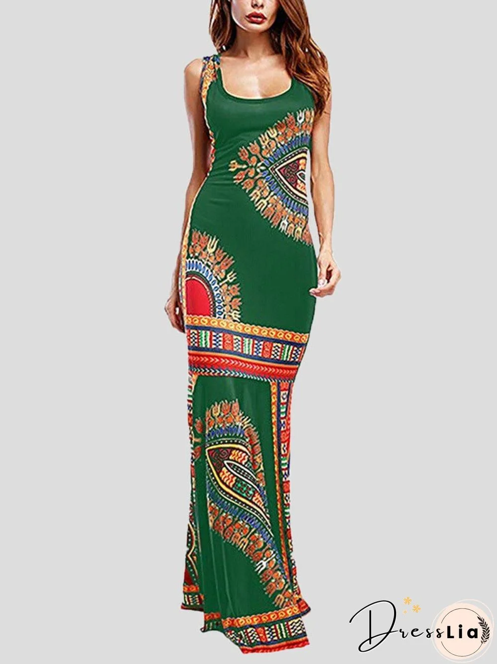 Women'S Dresses Vintage Print Sleeveless Slim Fit Dress