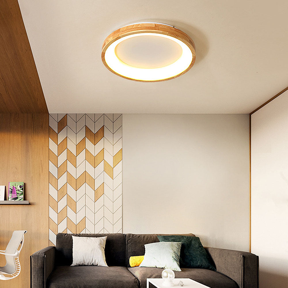 European Style Round Rubber Wood Flush Mounted Ceiling Light