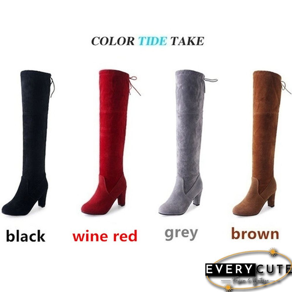 Autumn And Winter Women's Fashion Boots Over Knee High Boot Lace Up High Heel Long Thigh Boots Shoes