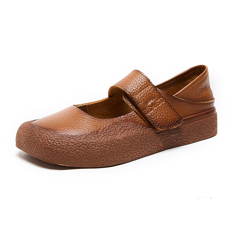 Women Handmade Retro Shoes Autumn Shallow Mouth Flats Non-slip Comfortable Solid Colour Thick Bottom Loafers Chaussures Femmes