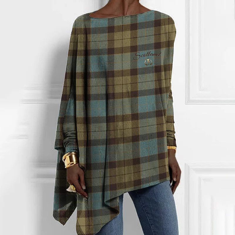 Vintage Scotland Plaid Print Loose T-Shirt